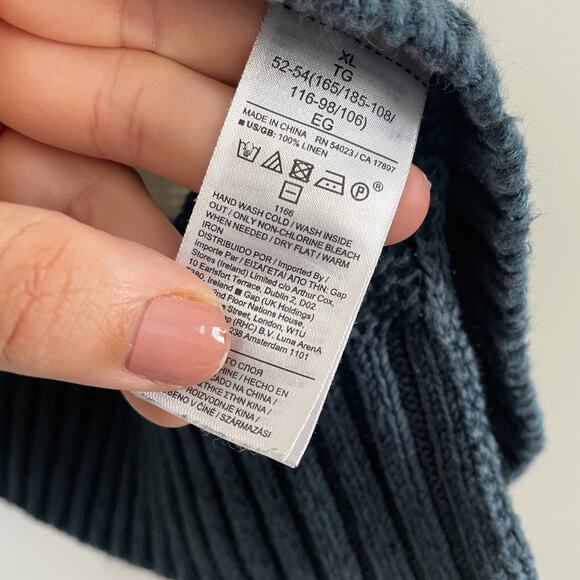 Banana Republic Sweater Women XL Blue Striped 100% Linen Coastal Heavyweight - Picture 6 of 7